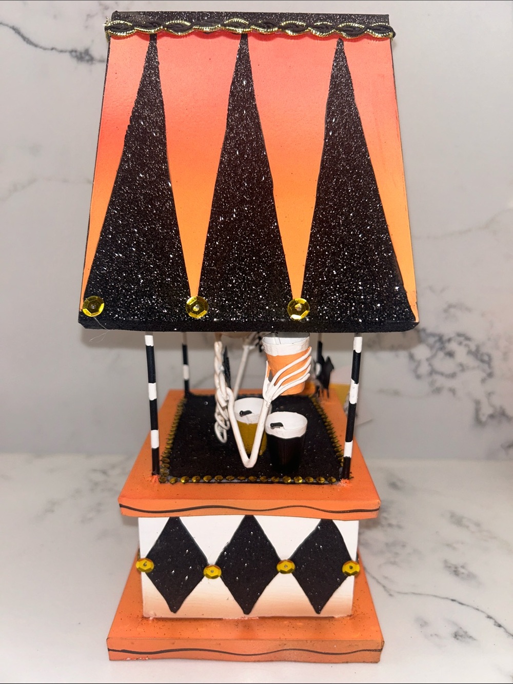 Handcrafted Halloween Skeleton Drink Stand - Orange Black and white - Picture 4 of 4